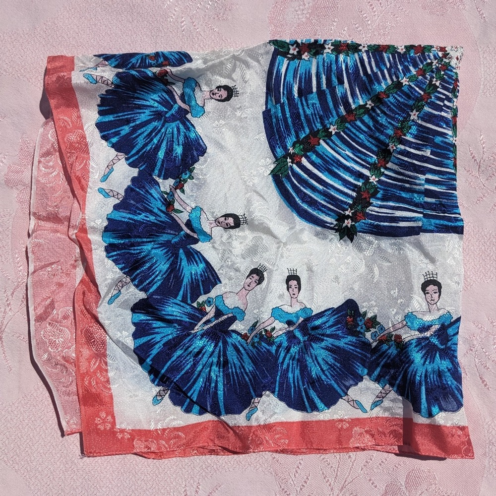 Vintage 1950s Ballerina Scarf 28" Ballet Dancers Rayon Japan Mid Century - Picture 7 of 12